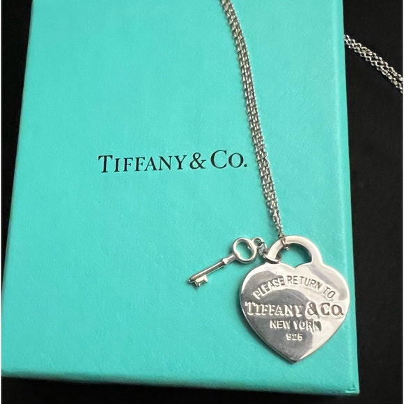 Tiffany heart necklace with tiny skeleton key. - Picture 2 of 5